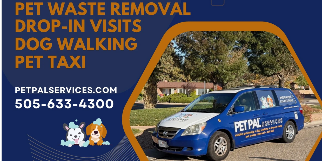 Pet Pal Services van. Pet waste removal, dog walking, pet taxi, and drop-in pet visits pet checks