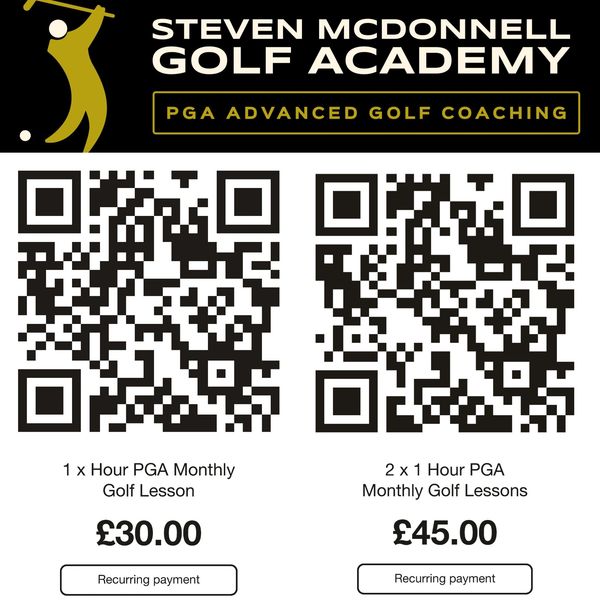 Golf lessons pricing with QR codes for payments.