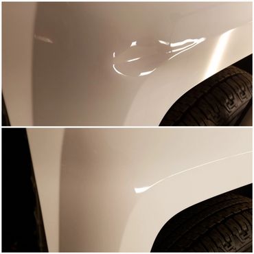 Crease repair on a chevy silverado fender.