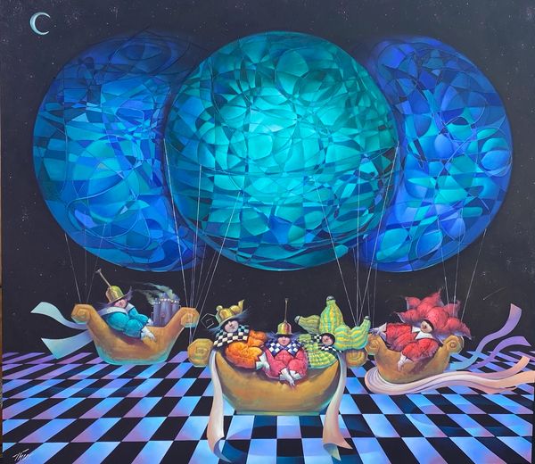 "El Viaje de los Seres Estrella", Óleo sobre tela, 180X160cm.