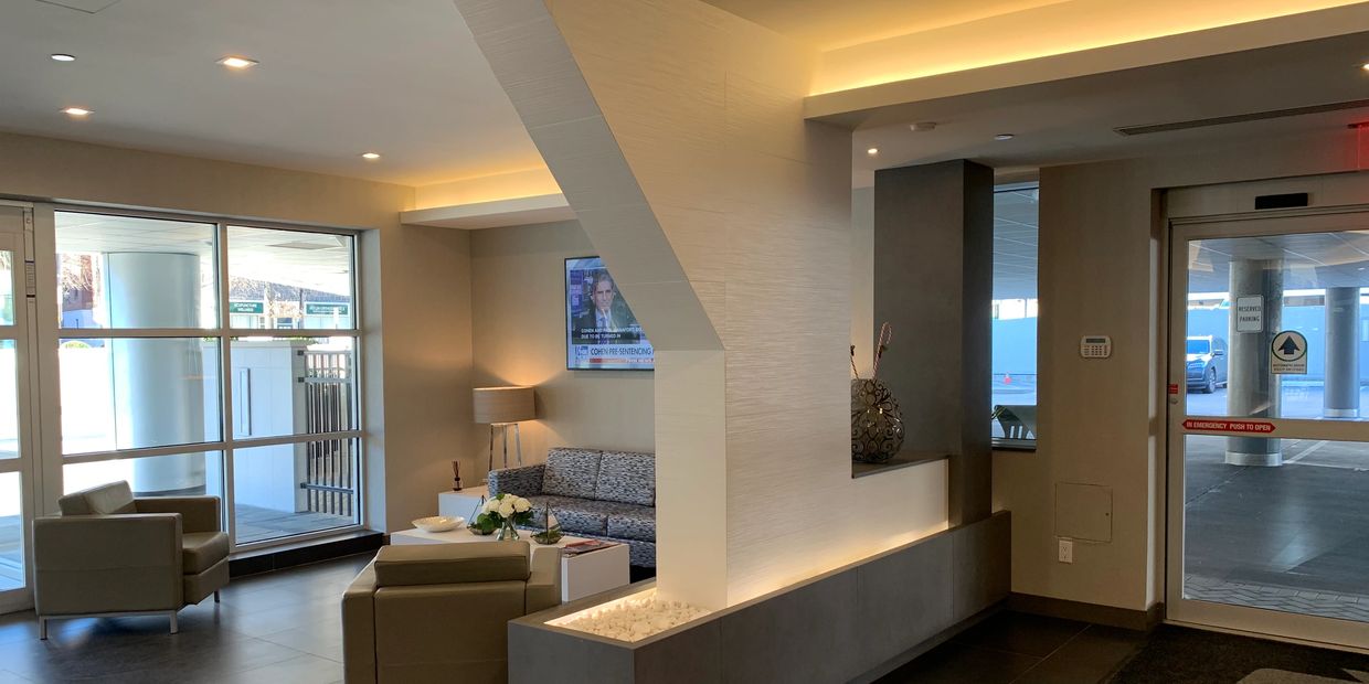 White office lobby with waiting area