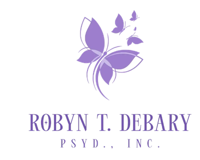Logo with purple butterflies and text 'Robyn T. Debary PsyD., Inc.'