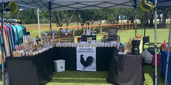 Tent with products set up