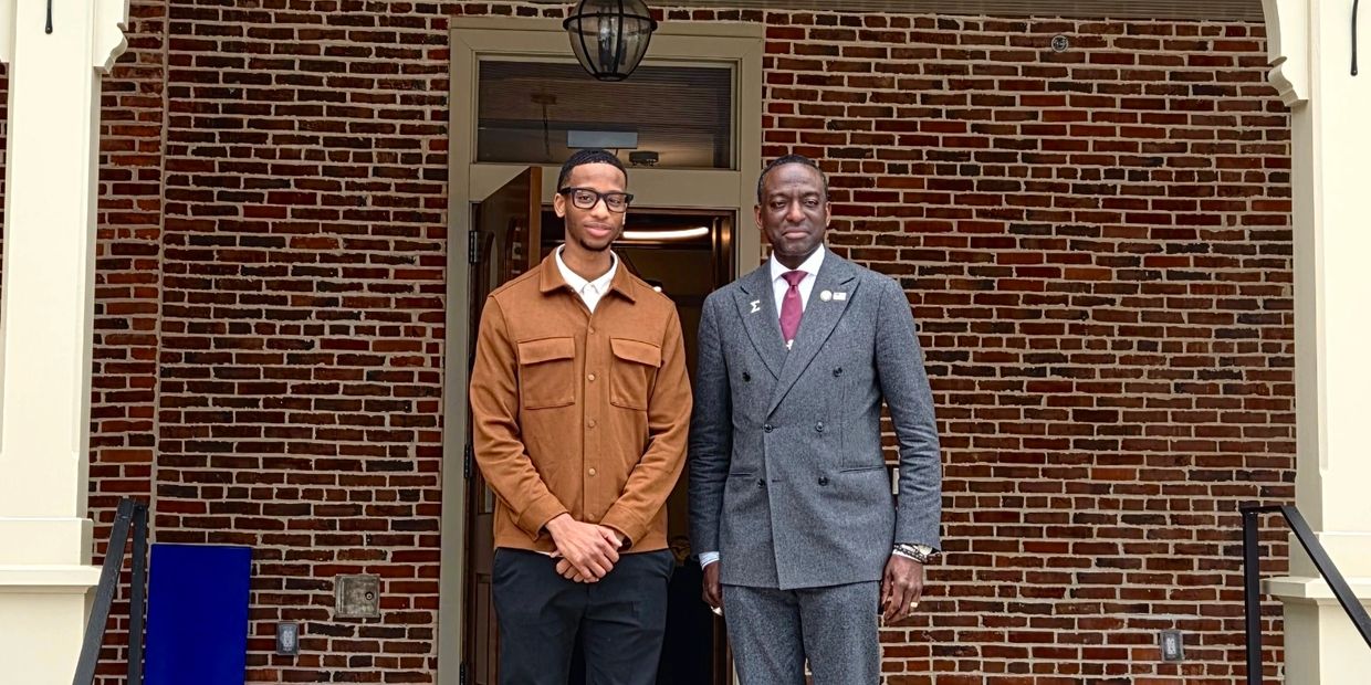 Jordan Hall with Dr. Yusef Salaam (Central Park Five) outside Lincoln University’s historic Cresson