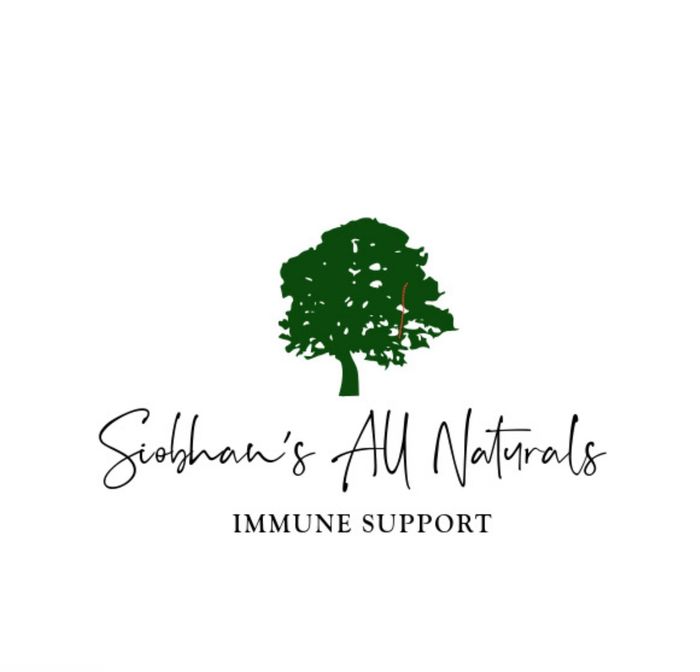 Logo of Siobhan's All Naturals with a green tree and 'Immune Support' text.