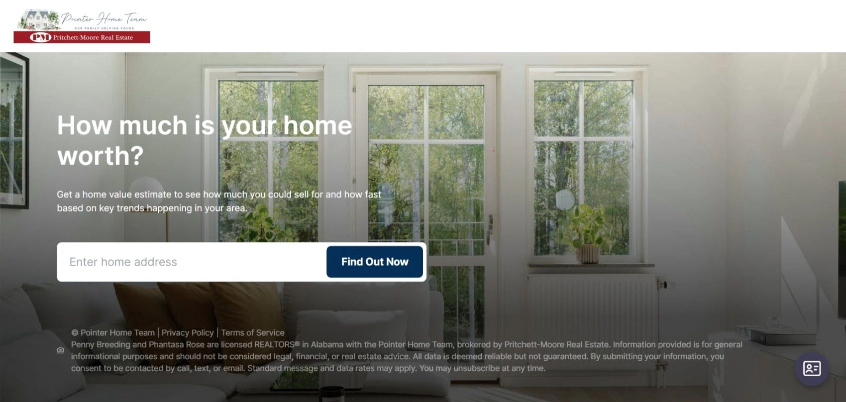 Real estate website offers home value estimates with address input.