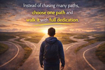 A symbolic image of a person choosing one path among many roads, representing commitment and determi
