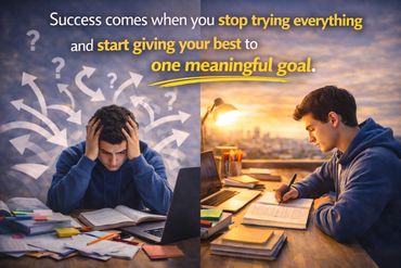 An inspiring image of a student concentrating on a single goal while leaving distractions behind, re