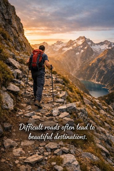 motivational quote about Difficult roads often lead to beautiful destinations