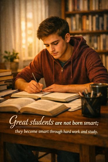 study quotes about Great students are not born smart; they become smart through hard work and study
