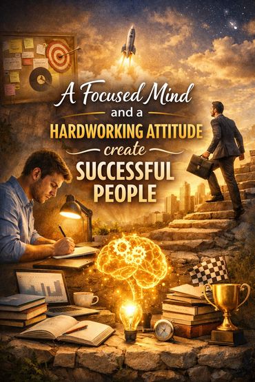 success quote about a focused mind and a hardworking attitude create successful people