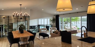 open floor plan with dining room, living room and kitchen areas