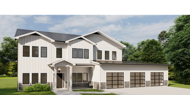 3d render of a two story home with three car garage