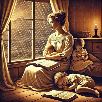 A peaceful moment of prayer and trust as a mother holds fast to hope during life’s storms.