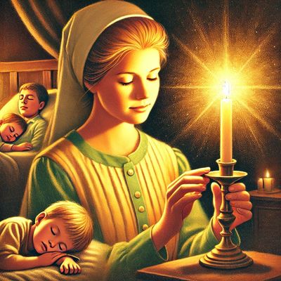 A mother grounded in patience and quiet expectation in the quiet morning hours.