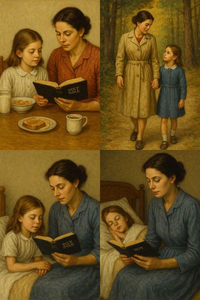 A mother nurturing her daughter in the ways of the LORD throughout her day.
