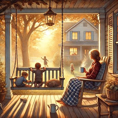 A mother rests in God’s timing while her children play nearby, embodying peace and patience.