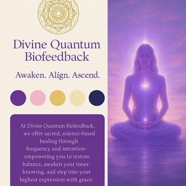 Meditative figure glowing with energy, promoting Divine Quantum Biofeedback healing.