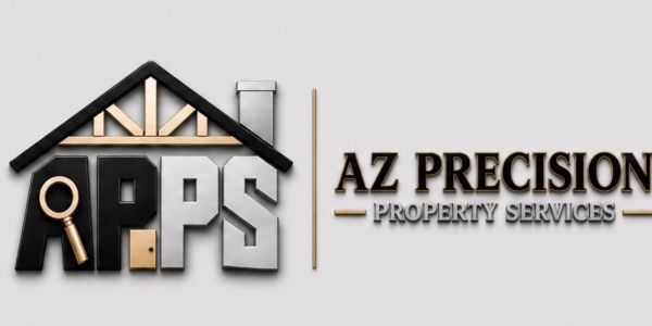 Logo of AZ Precision Property Services with house and magnifying glass elements.
