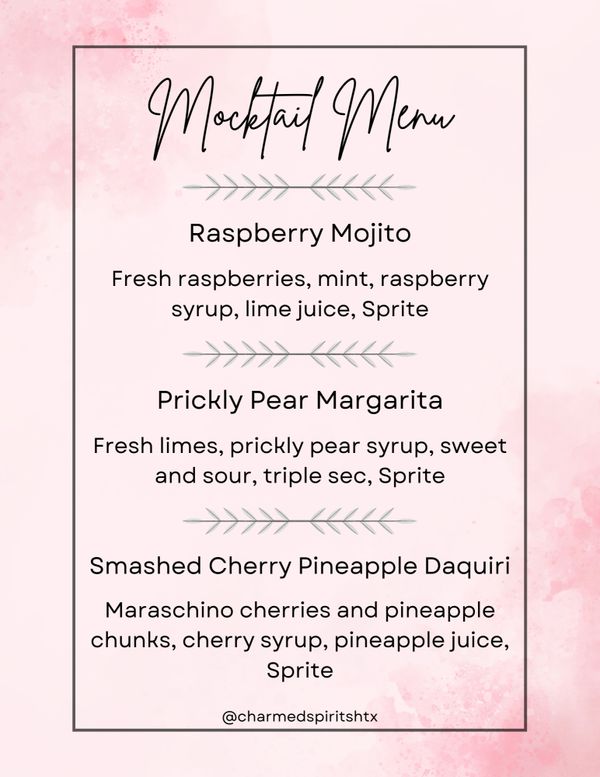 Mobile bartending menu with custom Mocktails