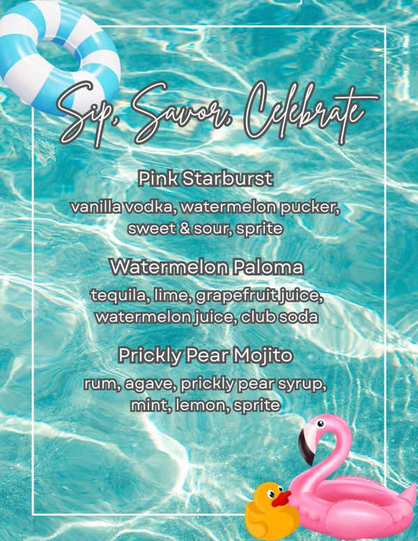 custom menu, Charmed Spirits, mobile bartending, pool party, cocktails, mocktails, bartending