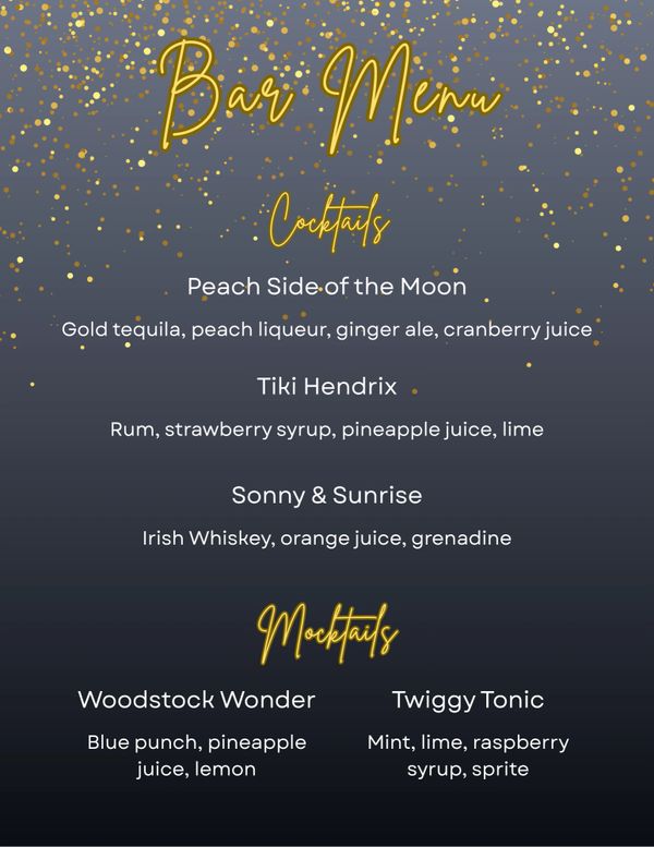 bartending, custom menu, mobile bartending, Charmed Spirits, summer, 60s menu, cocktails, mocktails