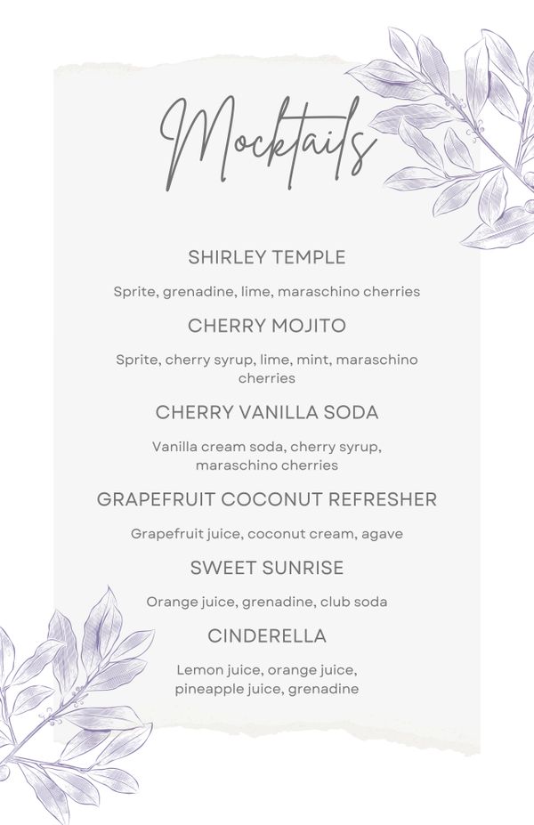 custom menu, Charmed Spirits, mobile bartending, mocktails, bartending, mobile bar, summer