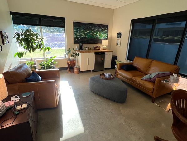 Cozy office space with natural light.