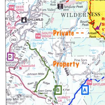 Route B From Hurkey Creek Campground to Idyllwild of the Spitler Peak Junction to Idyllwild.