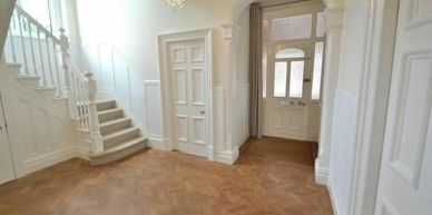 How much to paint hall landing & stairs, repair parquet floor, bare doors, mended painted & hardware