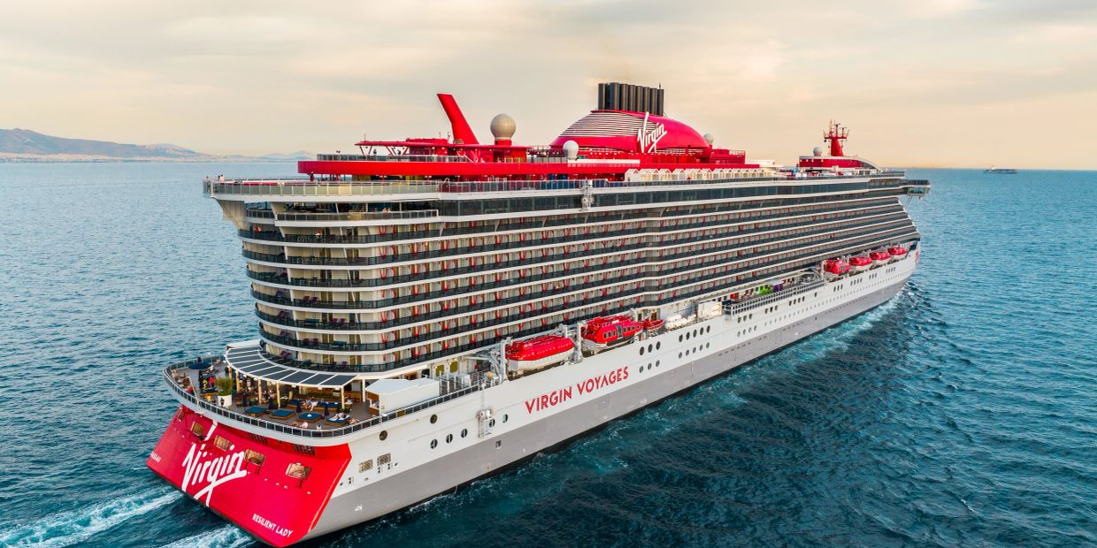 Virgin Voyages Resilient Lady cruise ship sailing the Caribbean for the MyBearCruise Gay Bear Group