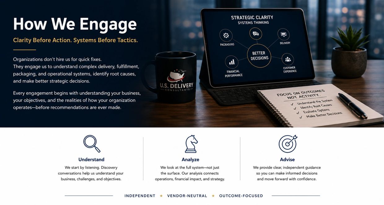 How We Engage with strategic clarity and steps: Understand, Analyze, Advise.