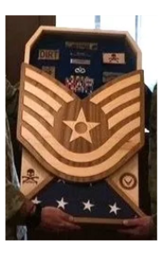 Picture of a Shadow box made for an Air Force TSgt's retirement.