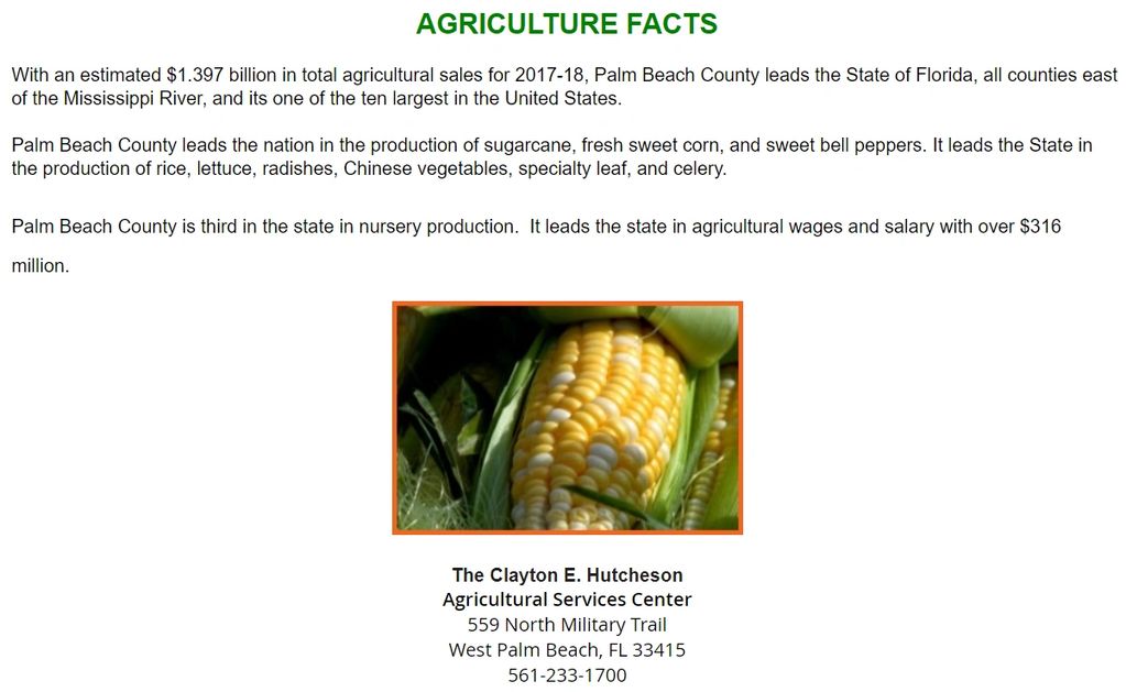 Palm Beach County Agriculture Facts