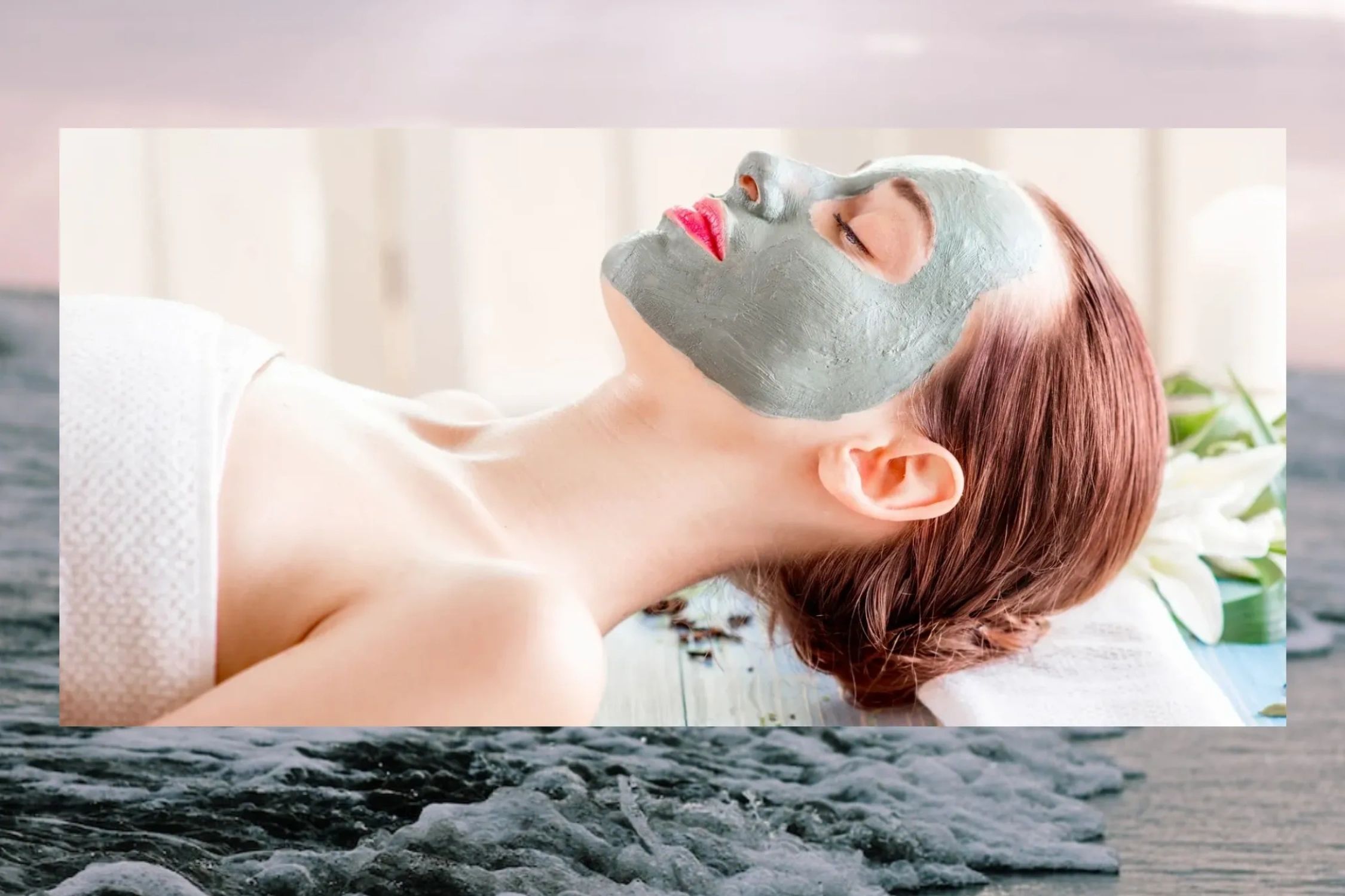 Brunette Female having relaixing a Spa Facial with Ocean Waves.