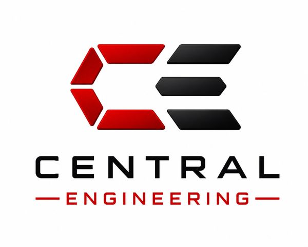 Logo for Central Engineering with stylized red and black CE letters.