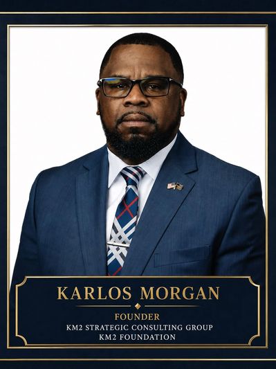 Professional portrait of Karlos Morgan, founder of KM2 Strategic Consulting Group.