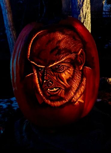 Wolfman, Illuminated Pottery Pumpkin
