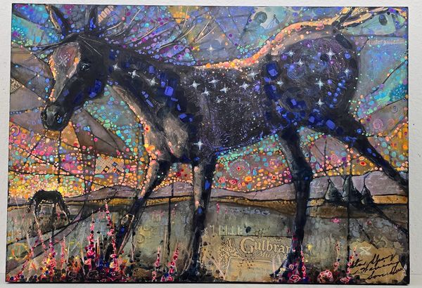 Vibrant painting of a majestic horse with colorful details.
