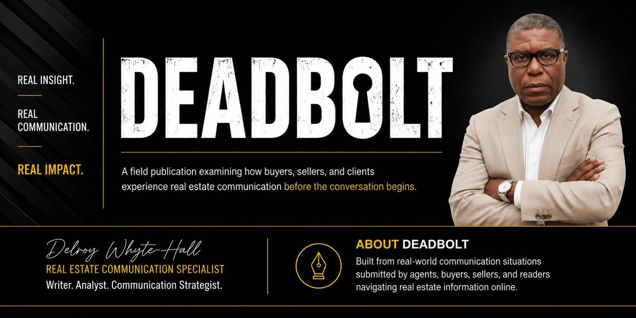 DeadBolt newsletter banner showing the DeadBolt title, Delroy Whyte-Hall, and a brief description of