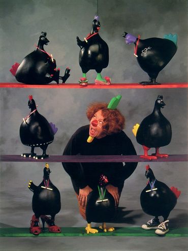 “Chicken lady and Friends”, the Real Mother Goose, Portland, OR 1998, photo by Tom Holt