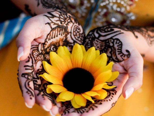 Henna tattoo on brides hands