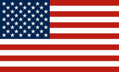 The flag of the United States with stars and stripes.
