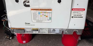 Cummins Onan Commercial QG EFI generator with maintenance schedule and installation details.