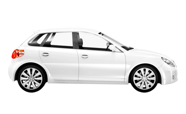 White 5-seater hatchback car with rental price £250-320.