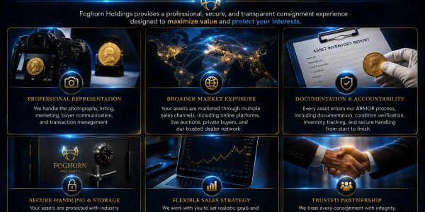 Infographic showcasing Foghorn Holdings' secure consignment services and benefits.