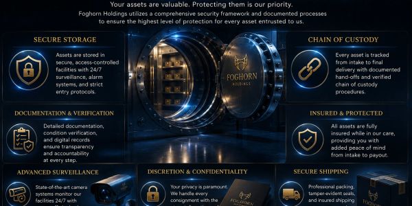 Infographic detailing Foghorn Holdings' secure asset protection services and protocols.