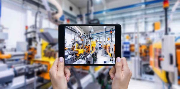 Industrial augmented reality image highlighting innovation in industrial settings, using AR/VR.