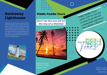 Tri-fold brochure for Piddle Paddle Tours featuring vibrant colors