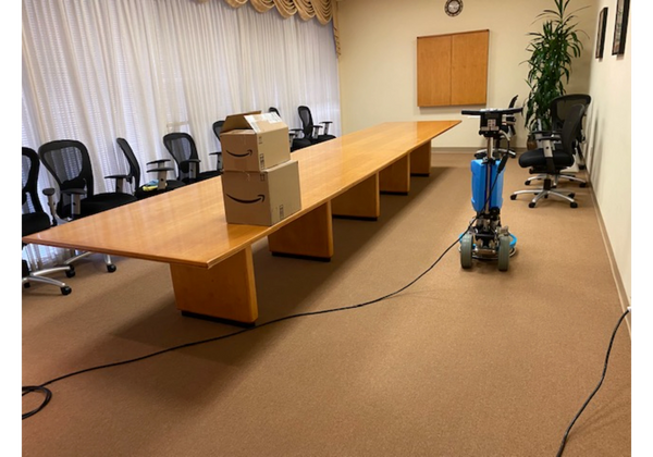 cleaning commercial synthetic carpet with low moisture equipment